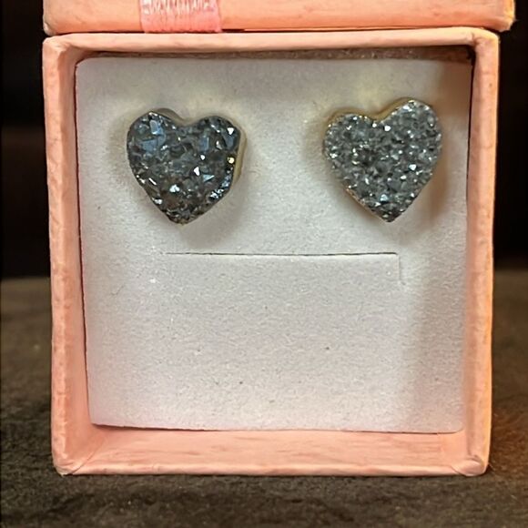 Gorgeous Titanium Druzy Heart Shaped Stud Earrings - Picture 3 of 7